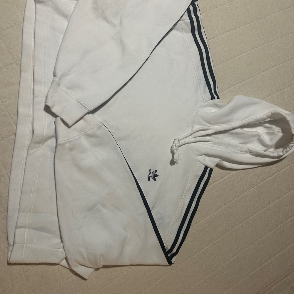 Adidas Women's White Hoodie with Black Stripes